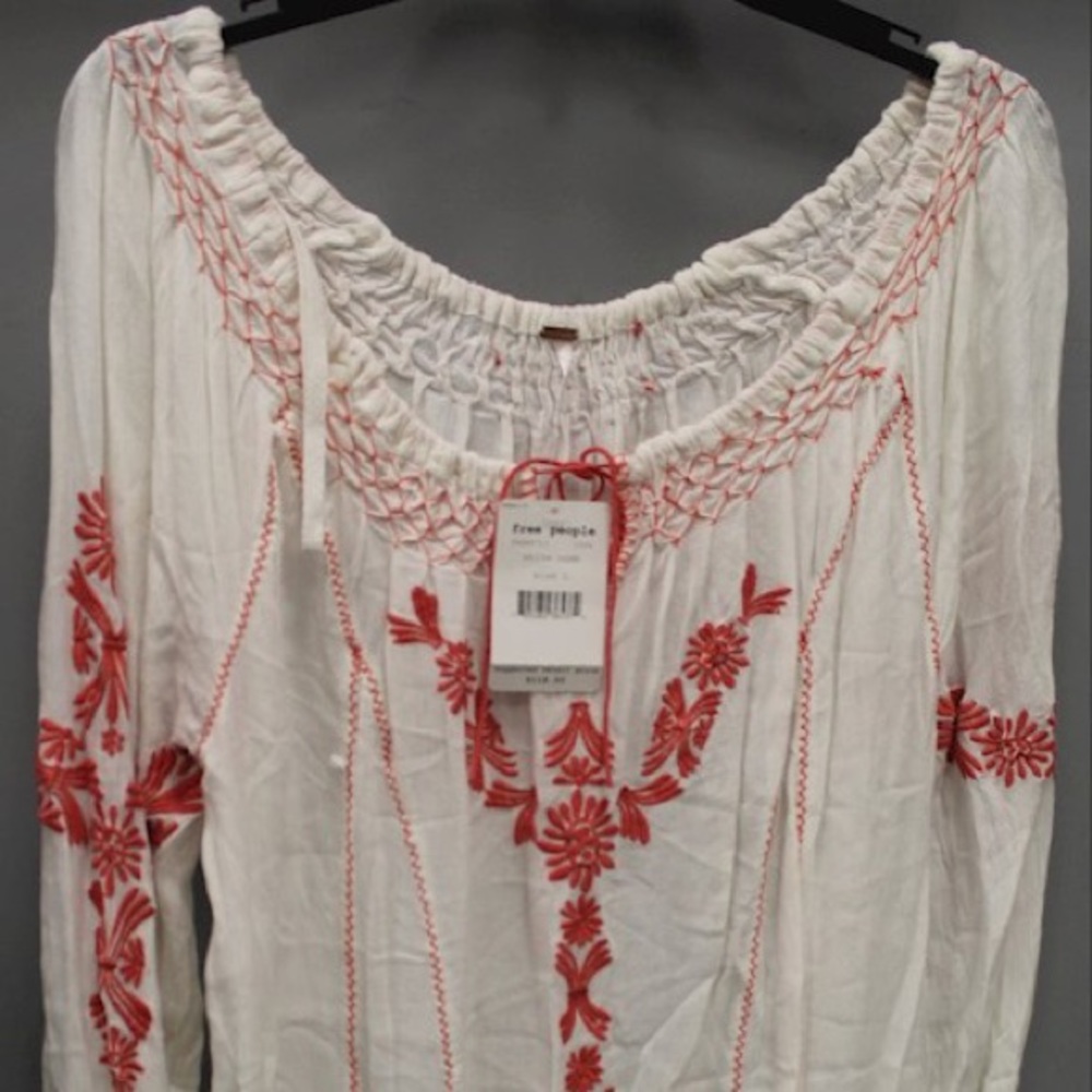 NWT Free People White Comb Blouse Womens Sz Lg